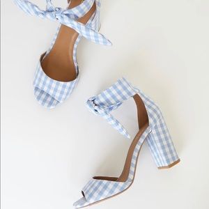 Size 6 Gingham Light Blue Heels with Ankle Strap